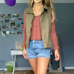 Long sleeve crop top and the tan vest